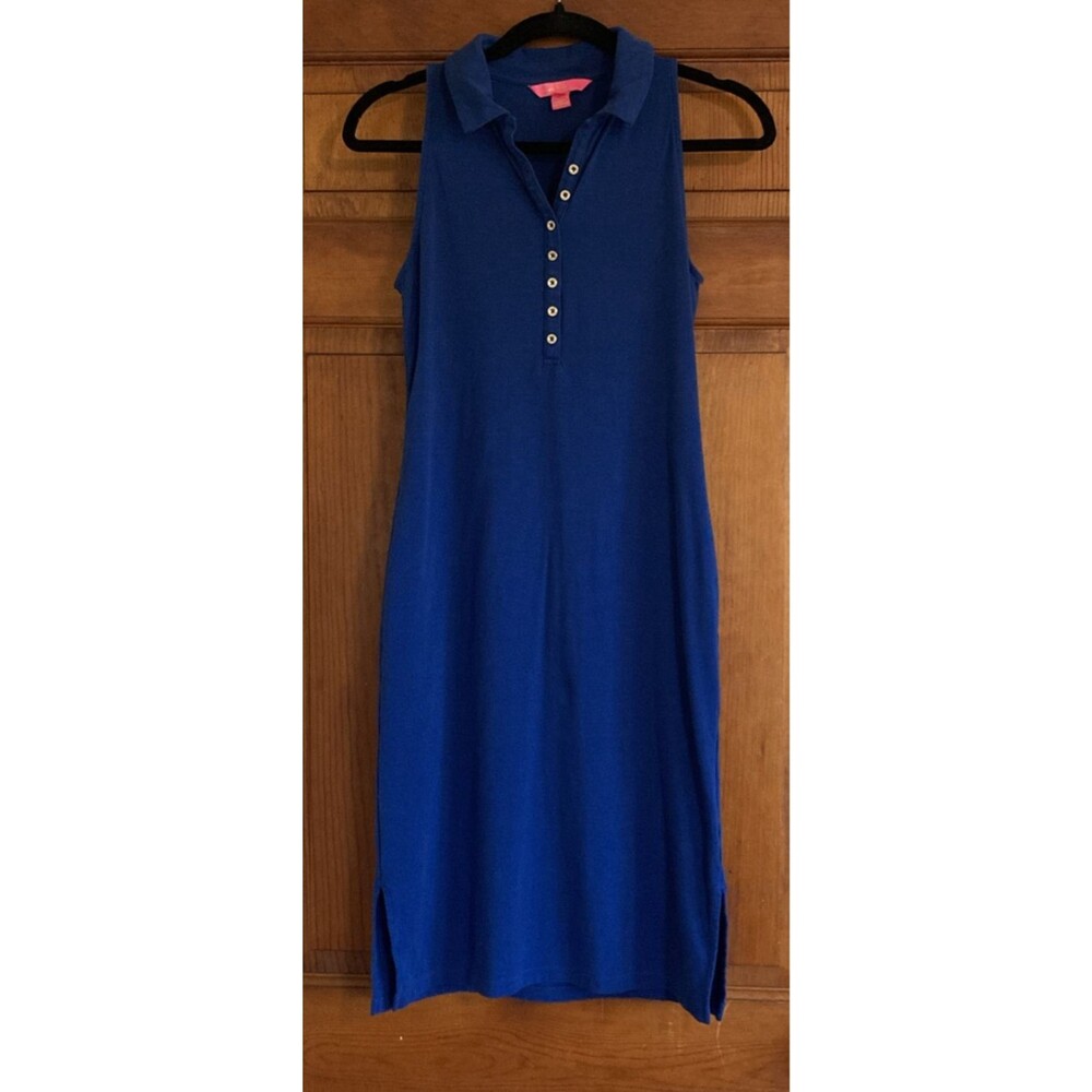 Lilly Pulitzer Womens S Blue Sleeveless Cotton Blend Polo Dress Country Club